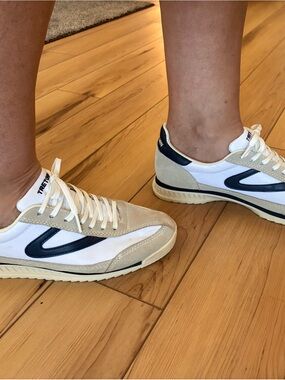 Tretorn White, Navy & Cream Retro Runner Sneakers